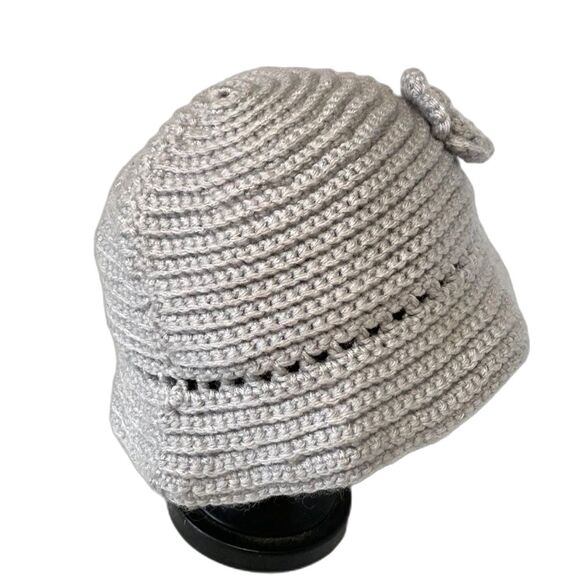 Crochet Foldable Flower Cloche Hat Gray with Flower Womens Small - Picture 4 of 10